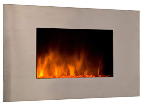 CHEMIN'ARTE Caminetto elettrico da parete in acciaio Inox - Effetto fiamma a LED - 90x16x52cm