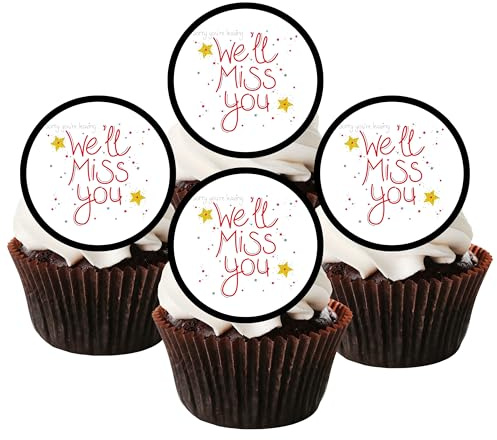 We’ll Miss You Edible Cupcake Toppers – Wafer Card Farewell Cake Decorations – 24 x 4cm / 1.5 Inch PRECUT Discs