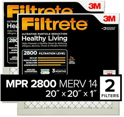 Filtrete 20x20x1 Air Filter, MPR 2800, MERV 14, Healthy Living Ultrafine Particle Reduction 3-Month Pleated 1-Inch Air Filters, 2 Filters