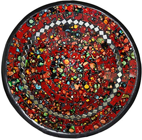 Simandra Mosaikschale Tonschale Glasschale Dekoschale Mosaik Kunsthandwerk Glassteine Deko rund Spiegel XL Color Rot