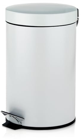 kela bidone per cosmetici bianco 3l, bidone a pedale in metallo per il bagno, bidone per i rifiuti del bagno con contenitore interno e maniglia per il trasporto, MONACO, bianco opaco
