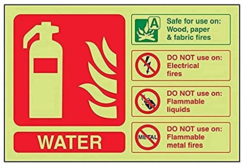 V Safety Glow In The Dark Water Id Fire Extinguisher Sign - 150mm x 100mm - Rigid Plastic