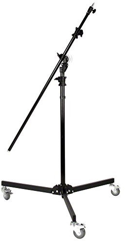 Walimex pro Galgenstativ mit Rollen, Tripod höhenverstellbar 130-390 cm, ausziehbarer Teleskoparm 115-215 cm, stabiles Lampenstativ für Studio, Lichtstativ für Softboxen und Reflektoren