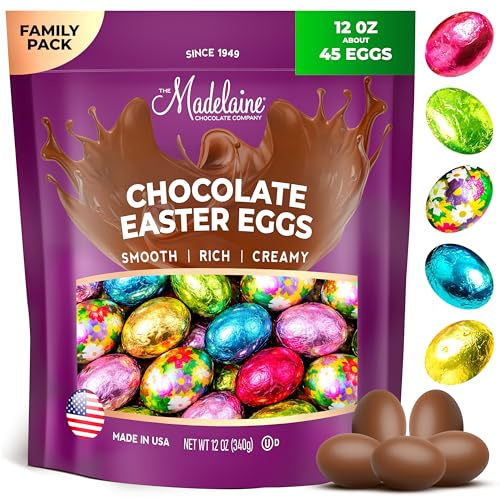 Madelaine Chocolates Easter Eggs (12 Oz) Easter Candy Solid Premium Milk Chocolate Eggs Foiled In A Variety Of Solid and Floral Colors - Traditional Basket Mainstays