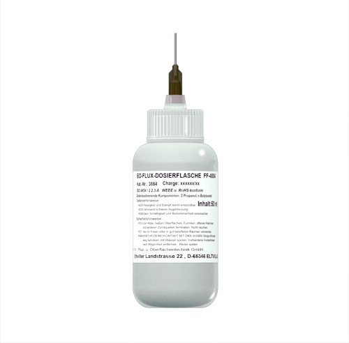 EO-Flux-Dosierflasche FF-4004 (No-clean Elektronik-Flussmittel, 3,5% Feststoff, mit speziellen Korrosionsinhibitor, Luer-Lock Flasche mit 50 ml Inhalt u. Dosiernadel aus Teflon