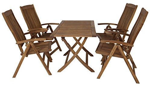 DEGAMO Gartenset Klappgarnitur Maracana 5-teilig (4X Sessel Hochlehner, 1x Tisch 70x120cm), Akazie geölt, FSC®-Zertifiziert