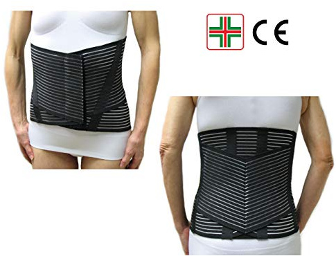CORSETTO LOMBARE CON RINFORZO A V -Nero, M (76-86 cm.)- Supporto Ortopedico Steccato, Fascia Cintura Addominale con 6 Stecche, Tutore per Schiena, Busto Renale Correttore Posturale - UNISEX Uomo Donna