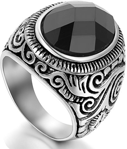 Flongo Mäns vintage rostfritt stål uttalande ring keltisk knut svart/blått glas klassiskt band, Glas,