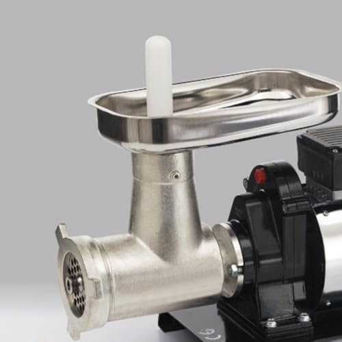 Reber Fleischwolf N ° 22 Korpus aus schwerem Gusseisen behandelt mit Harz, Lebensmittel. Trichter, Teigwareneinsatz aus Edelstahl, Stößel Aus Kunststoff.