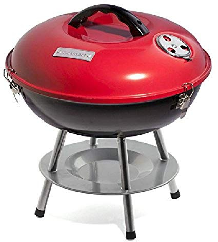 Cuisinart 14 Portable Charcoal Grill, Tabletop Outdoor Small Grill with Locking Lid and Dual Vents, Chrome Plated Travel Size BBQ Perfect for Camping, Tailgates, Cookouts, Red