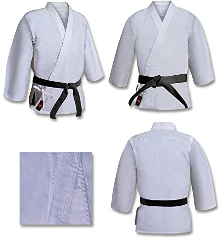 Karate Gi vit kostym tyngdvikt Tournament klövhammare, borstad kanvas uniform Aikido (4/170 cm medel)