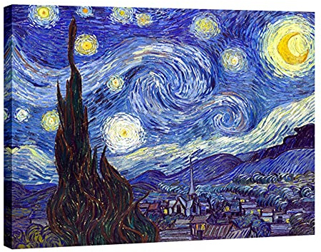 Wieco Art - Canvas Print Classic Van Gogh Reproductions Starry Night Modern Canvas Wall Art For Wall Decor and Home Decoration Ready to Hang 48 by 36inch