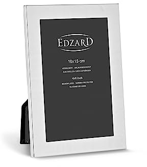 EDZARD Bilderrahmen Prato (Foto 10x15 cm) versilbert anlaufgeschützt | Silberrahmen für Fotos 10x15 cm, Samtrücken, 2 Aufhänger, zum Stellen und Hängen, Fotorahmen, Portraitrahmen