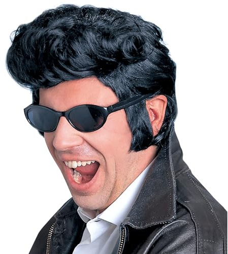 W WIDMANN MILANO Party Fashion - E6096 - Peluca Rock'n'Roll, negra, look Presley, peluca de los años 50, carnaval, fiesta temática