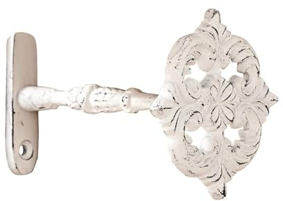 Loberon Vorhanghalter 2er Set Fromont, Blütenförmige Ornamentik, Zauberhafter Landhaus-Stil, Einfache Wandmontage, Gardinenzubehör, Aluminium, antikweiß