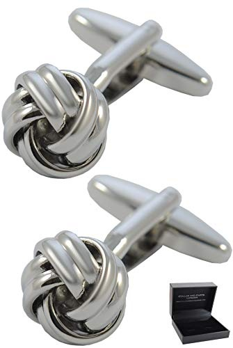 Manschettenknöpfe Herren Knoten - Mit Box - Langlebiges Messing | Nur 12 mm Durchmesser - Runde - Silber Farbe - Ein Paar