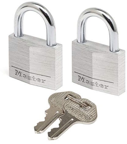 Master Lock 9130EURT Lot de 2 Cadenas à Clé en Aluminium Massif, Gris, 3 x 5,2 x 1,6 cm