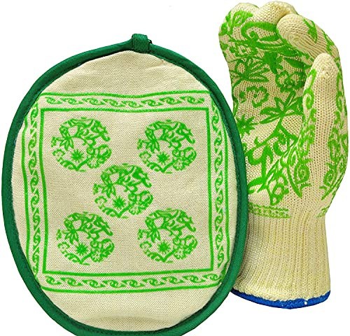 G & F 1688 Dupont Nomex & Kevlar Heat Resistant Oven Gloves, 3-Finger Oven Gloves & Pot Holder Set
