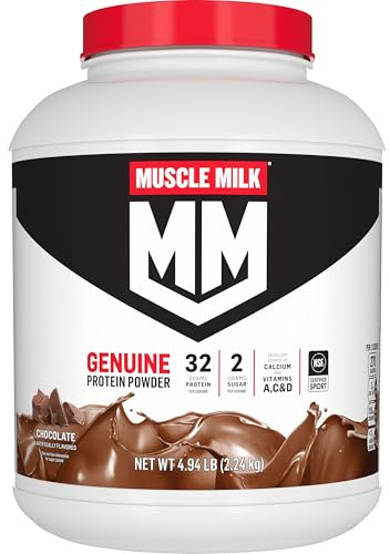 Muscle Milk Genuine Protein Powder, Chocolate, 4.94 Pound, 32 Servings, 32g Protein, 2g Sugar, Calcium, Vitamins A, C & D, NSF Certified for Sport, Energizing Snack, Packaging May Vary
