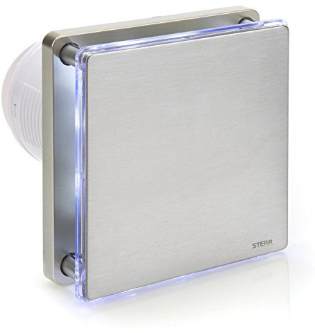 STERR Silver Bathroom Fan 4 inches / 100 mm with LED - Extractor Fan - Stainless Steel Front - Modern Look - BFS100L-S - 10 W
