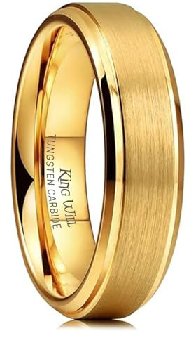 King Will GLORY Wedding Rings for Men Women, 6mm Width Tungsten Carbide Wedding Ring 14K Gold Matte Brushed Polish Comfort Fit Size 10