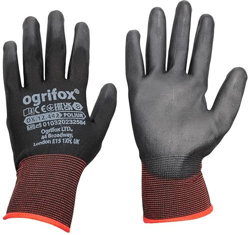 Ogrifox OX-Poliur_Bb8 Skyddshandskar, arbetshandskar, Poliur, svart, storlek 8, 240 par