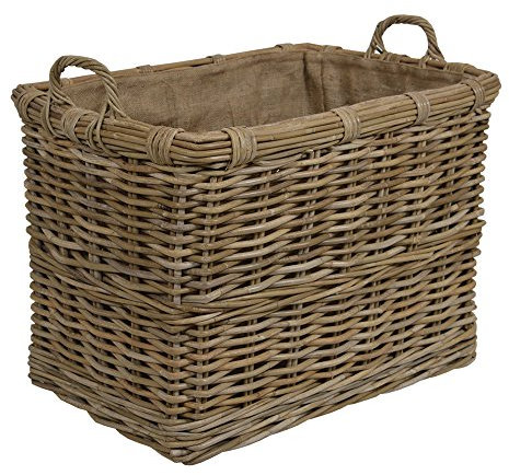 Wovenhill Home Storage Kubu Rattan Rectangle Large Log Basket with Hoop Handles W65 x D43 x H64cm/ Toy Basket/Gift