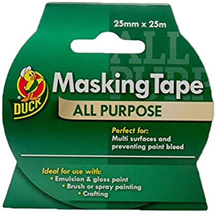 Duck Tape All Purpose Masking Tape 25mm x 25m, indoor painting and decorating for multi surfaces prevent paint bleed