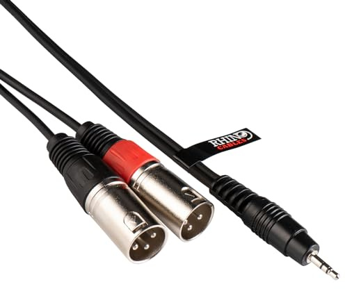 rhinocables 3.5mm Jack to Dual XLR Cable (3m) | Stereo Mini Jack to 2× XLR Male Adapter Lead with Left/Right Channels