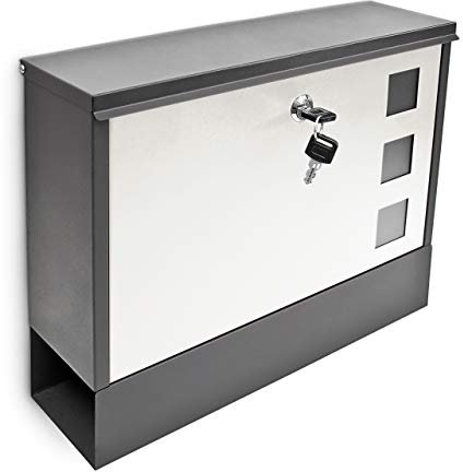 Relaxdays Cassetta della Posta con Scomparto Porta Giornali, Porta Lettere e Riviste, 30x36x10 cm, Metallo, Nero Bianco