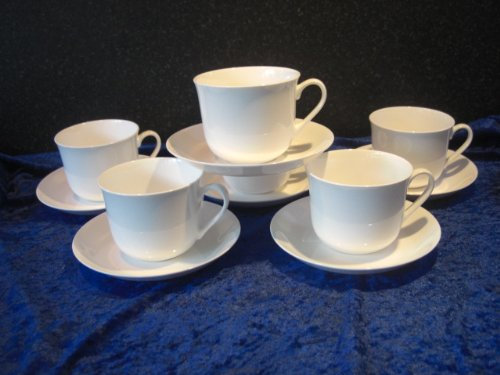 FINE Bone China Set of 6 Breakfast Cups and Saucers White Postage Free in UK