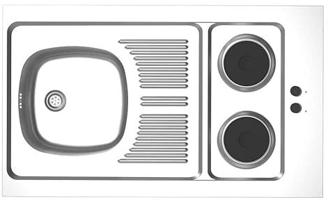 Recouvrement inox à poser sur cuisinette 1 cuve + 1 égouttoir + 2 feux électriques 100x60