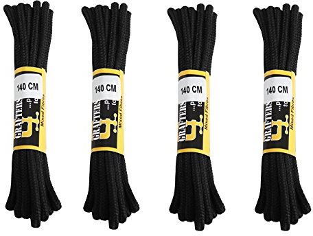 4 PAIRS GRAFTERS 140CM STRONG WORK/HIKING BOOT LACES (Black)