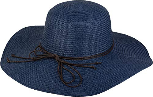 styleBREAKER Damen Strohhut Schleife Sonnenhut Kopfumfang 57cm | Breite Krempe. Kunstleder Zierband. Schweißband. Durchmesser 43cm. Höhe 12cm. Einheitsgröße. Sonnenschutz.