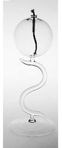 Lámpara de aceite de pie redonda de cristal claro, lámpara de petroleo de pie decoratiovo en forma de S de cristal transparente y soplado a boca, rellenable, decoración de mesa altura aprox. 22 cm Oberstdorfer Glashütte