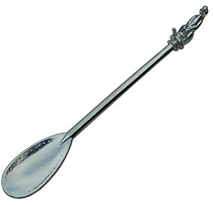Zinn Löffel Alice im Wunderland Kaninchen (White Rabbit) für Marmelade. Hergestellt aus Einer Muschelschale und Eichenzweig. Hand gegossen von William Sturt.