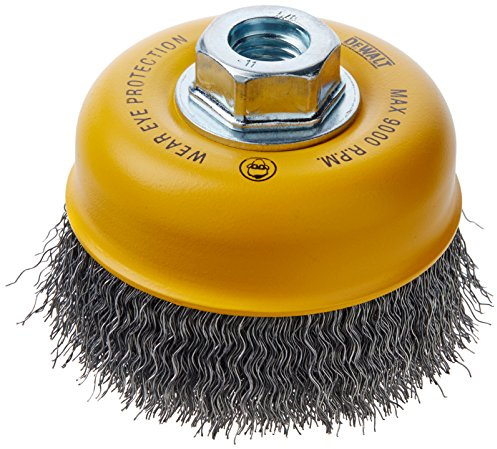DEWALT Wire Cup Brush, Crimped, Carbon Steel, 4-Inch x 5/8-Inch, 11 HP, .014-Inch (DW49101)
