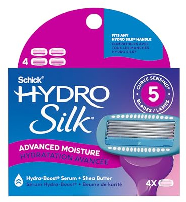 Schick Hydro Silk Moisture Razor Blade Refills, 4 Count | 5-Blade Moisturizing Razors for Women | Womens Moisturizing Razor Refills