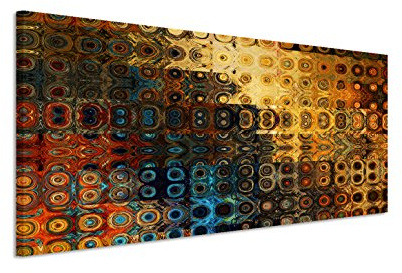 150x50cm Leinwandbild auf Keilrahmen Hintergrund abstrakt blau rot braun gelb Wandbild auf Leinwand als Panorama