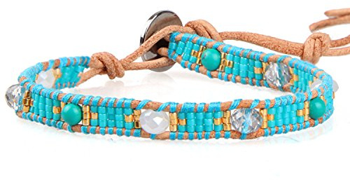 KELITCH Bracciali In Cristallo Turchese Da Donna Braccialetti Con Ciondoli A Forma Di Perline Braccialetti Avvolgenti In Pelle