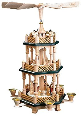 Pirámide de Navidad nacimiento de Cristo, 2 pisos, 40 cm. de alto, orginal de los Montes Metálicos (Erzgebirge) hecho por la empresa Richard Glaesser del pueblo de Seiffen