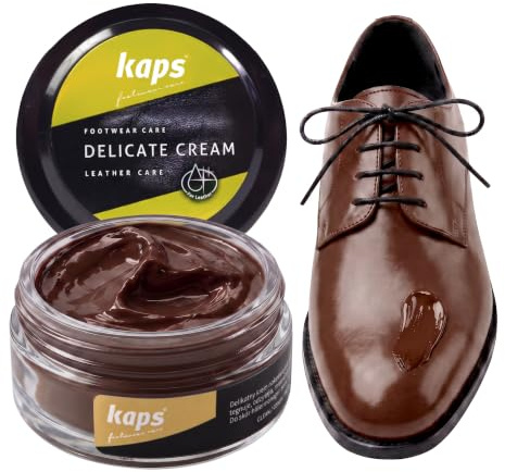 Schuhcreme Schokobraun für Glattleder – Schuhpflege & Lederpflege zur Pflege und Farbauffrischung, mit natürlichen Wachsen, für Echt- und Kunstleder, 50 ml – Kaps Delicate Cream