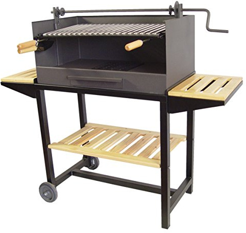 Imex El Zorro 71541 Grill mit höhenverstellbarem Grillwagen, Holzablage, Grillgitter aus Edelstahl, 50 x 40 x 100 cm, Schwarz