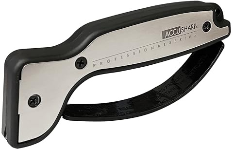 ACCUSHARP Knife Sharpener, Ergonomic Comfortable Handle, Compact & Easy to Use, Restore and Hone Straight & Serrated Knives, White & Black