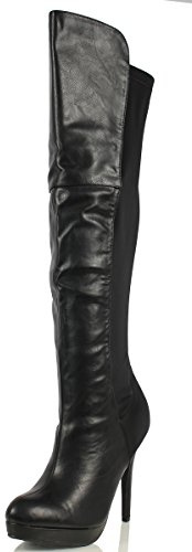 Delicious Women's Venga Faux Leather Over The Knee High Heel Boots,Black,11