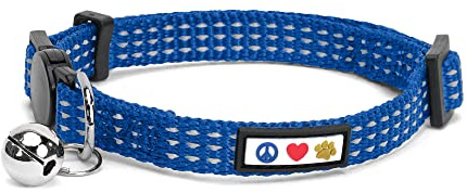 Pawtitas Reflective Blue Cat Collar with Safety Buckle and Removable Bell for Kitten and Cats