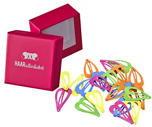 Haarallerliebst Haarspangen für Kinder – 20 Stück Herz förmig bunt (4 cm) inkl. Aufbewahrungsbox – Ideal für normales Haar