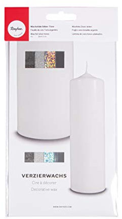 Rayher Feuille/Plaque de cire, gris, 4 pces, 20X6,5cm, décoration de bougie, communion, confirmation, mariage, jubilé, Noël-31439000, Tons Argentés.