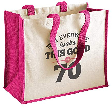 70th Birthday Keepsake Funny Gift for Women Novelty Ladies Female Heavyweight Tote Shopping Bag 70 Present Idea… (Fuchsia)