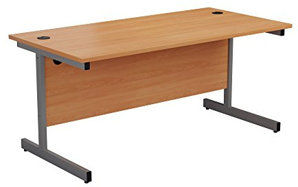 Office Hippo Heavy Duty Rectangular Cantilever Desk, Home Office Table With Integrated Cable Ports, PC Desk for Work or Home, 5 Yr Warranty - Silver Frame/Beech Top, 160cm x 80cm